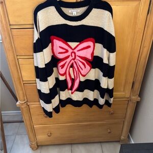 Striped Sweater with Pink Bow Accent